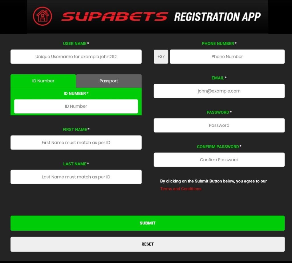 Supabets Mobile Registration