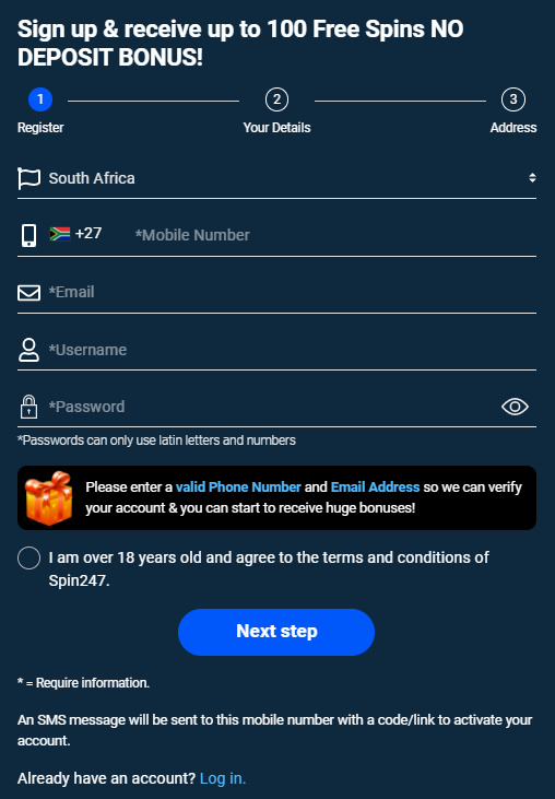 Spin247 Register South Africa